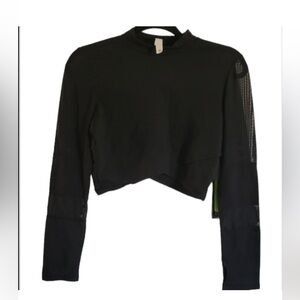 NWT! Glyder Black Moon Mock Neck Cropped Top Sheer Sleeve Forma Balletcore